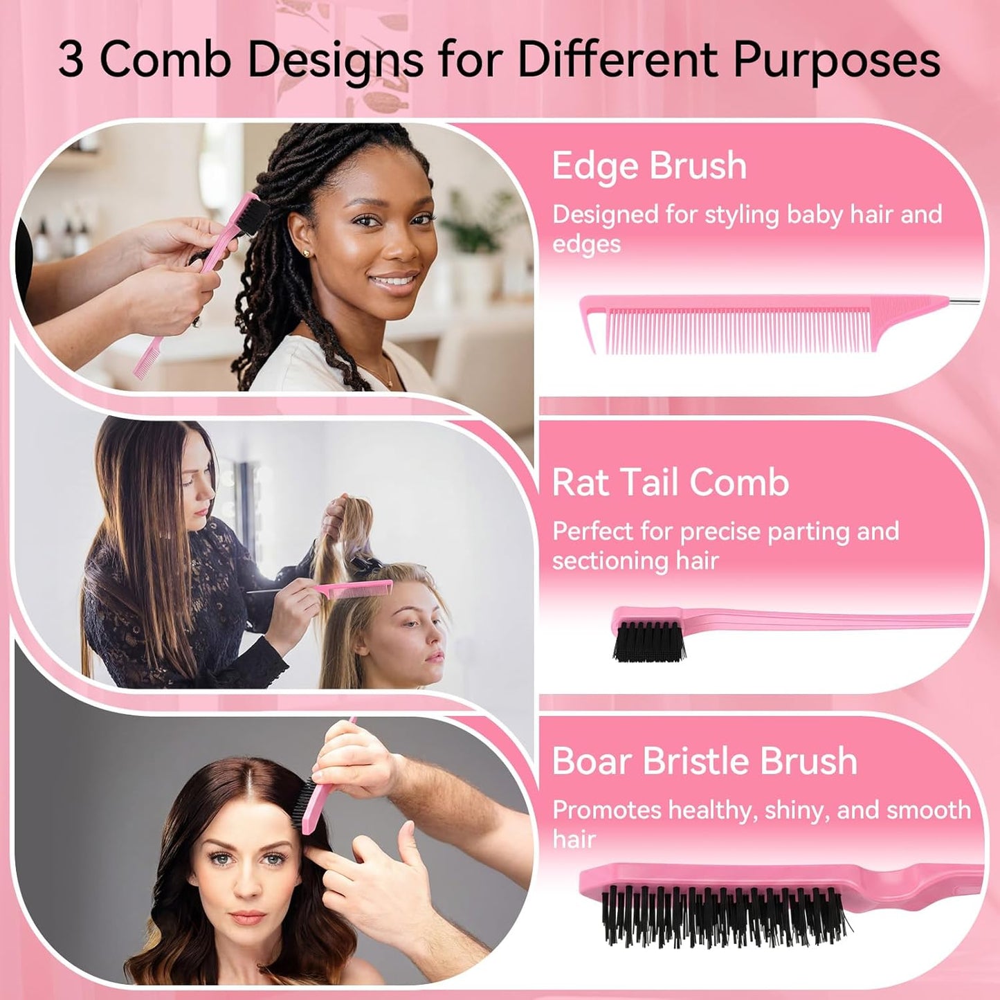 Slick Back Hair Brush Set - 12-Piece Teasing & Styling Comb Kit | Includes Gift Bag & Thank You Card