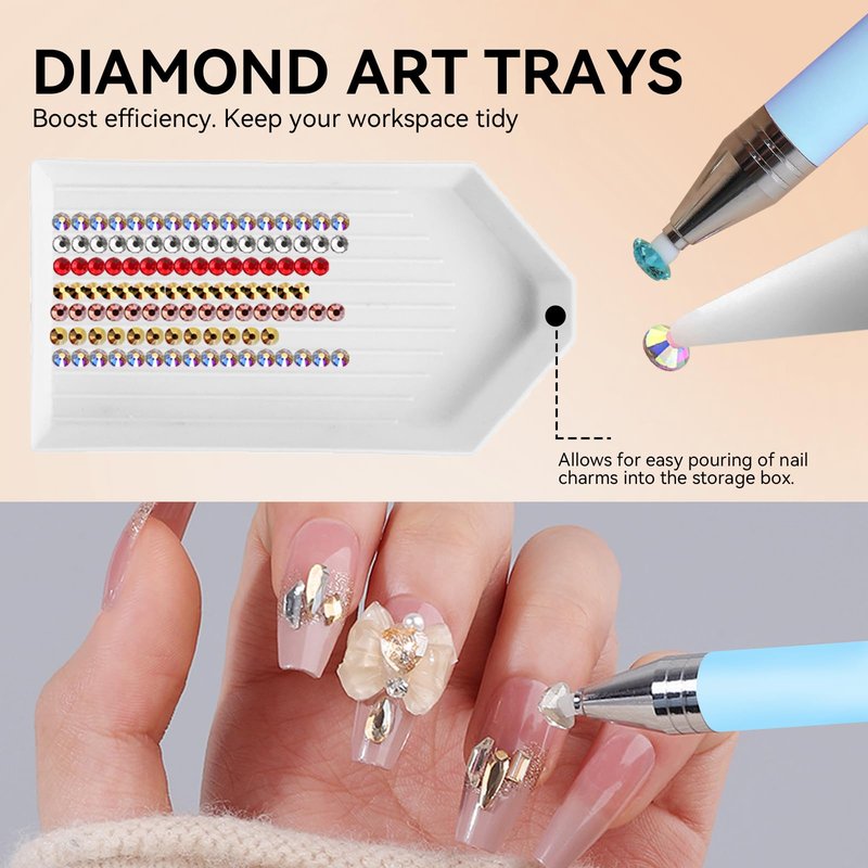 ESUOHYM 9 PCS Rhinestone Picker Tool Set, Reusable Rhinestone Wax Pencil for Bedazzling Gem Picker Up Tools Rhinestone Tray Adjustable Tweezers With Silicone Press Heads, Nail Art Tools for Diy Design