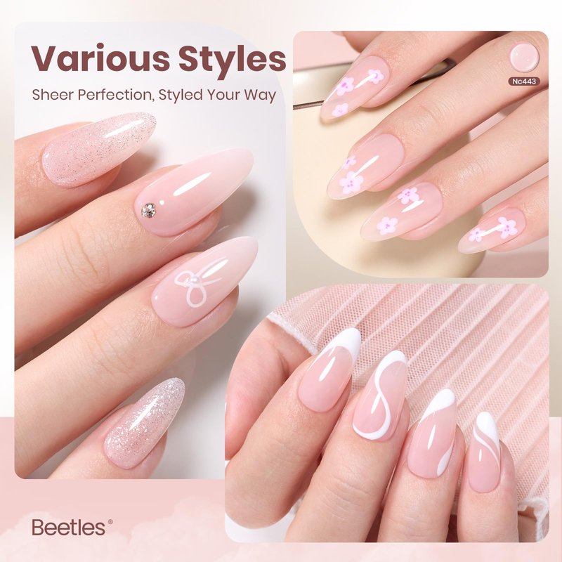 Beetles Cloud Wisp Nude Gel Nail Polish - 15ML Full Size Neutral Jelly Nude Pink Nail Polish Base Color Nail Concealer Sheer Translucent Effect Soak Off UV LED French Nail Art Salon DIY Manicure Gifts
