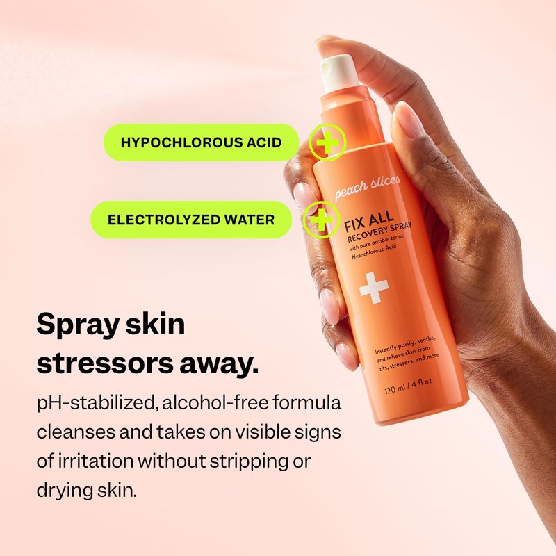 Peach Slices - Fix All Recovery Spray (4 oz) - Purify, Soothe, & Relieve - Zits, Stressors, & Redness - Hypochlorous Acid Spray - Electrolyzed Water - Vegan & Cruelty Free - Korean Skin Care & Beauty