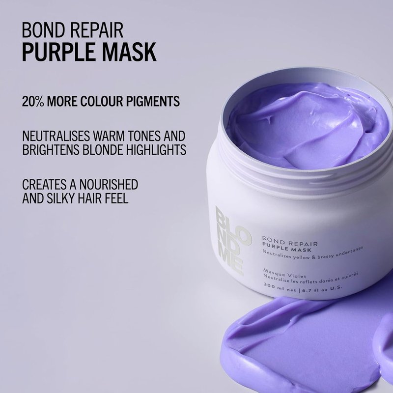 BlondMe Bond Repair Purple Mask - Neutralizes Yellow & Brassy Tones | For Healthy, Cool-Toned Blonde Hair