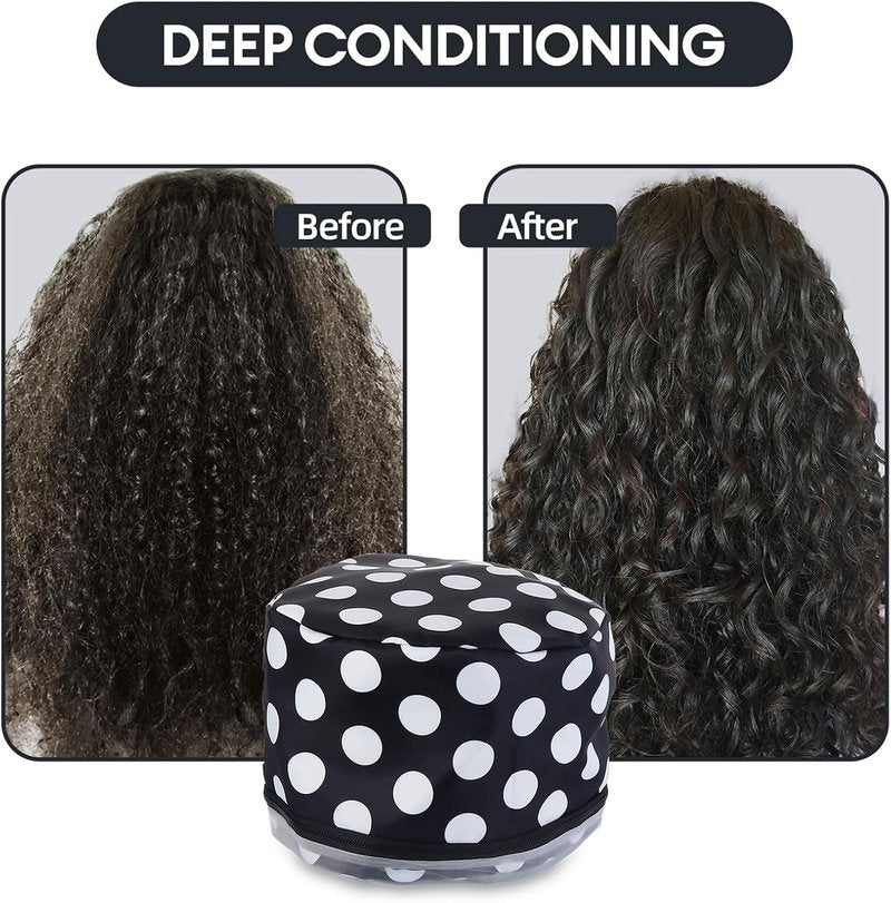 Skiennix Electric Hair Steamer Cap - 2 Mode Temperature Control | Removable Thermal Spa Hat (Black & White)