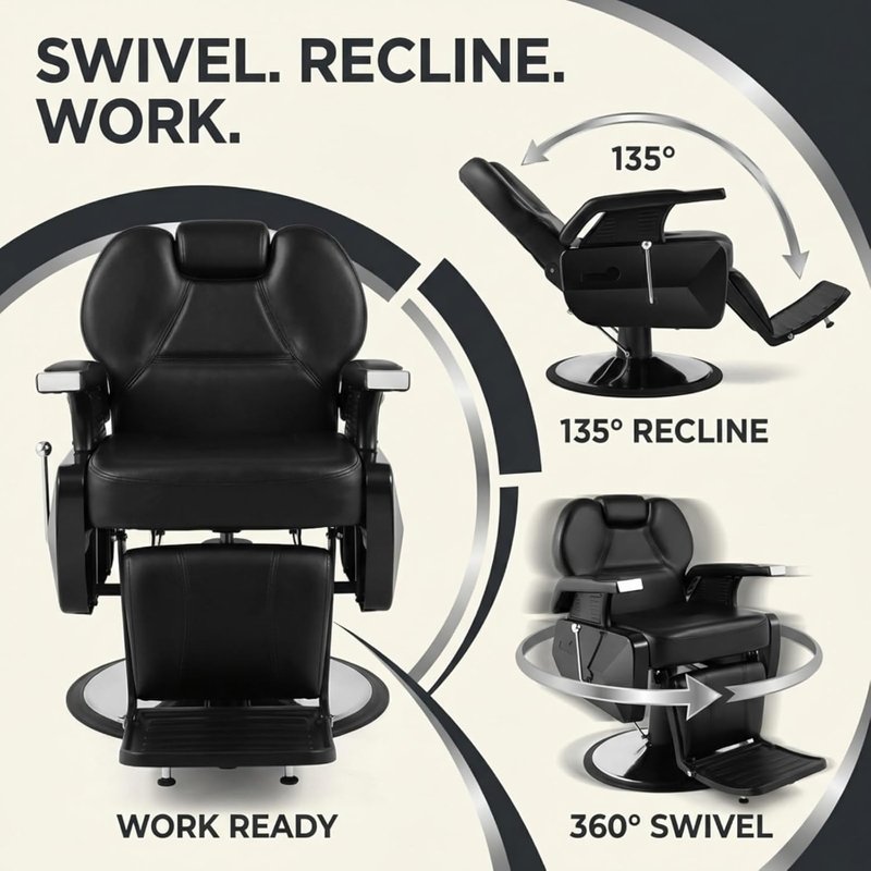 Artist Hand Hydraulic Barber Chair - 21" Wide Styling Chair for Salon | 450 LBS Capacity, 135° Recline, Black