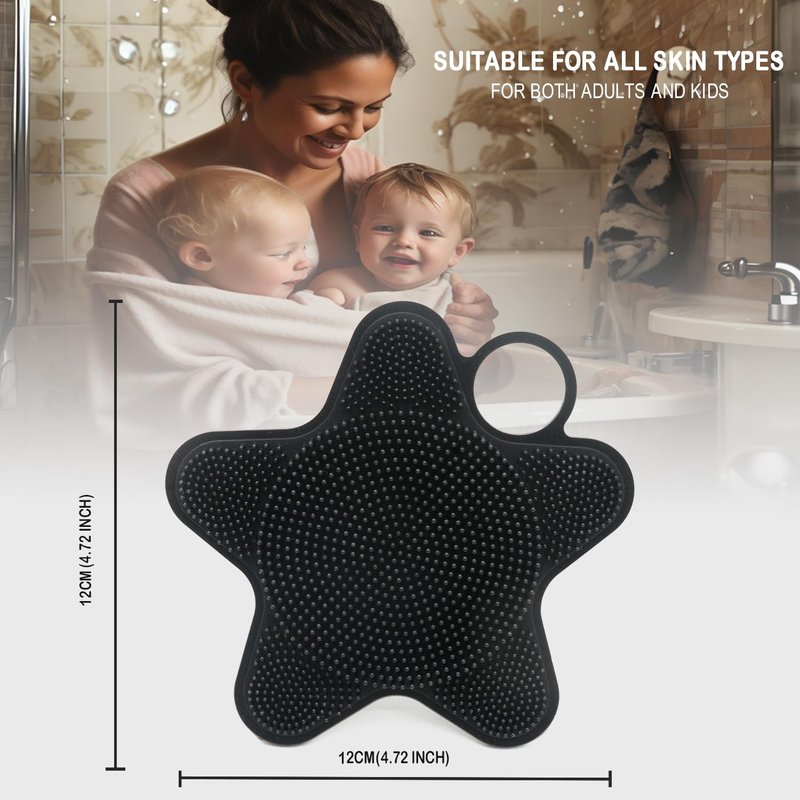 LUCKSTELLA Food-Grade Silicone Body Scrubber, Dual-Sided Silicone Body Brush for Shower, Gentle Exfoliating and Lather Well, Gentle Scrubber for Sensitive Skin, Easy-to-Clean Massage Brush(Black)