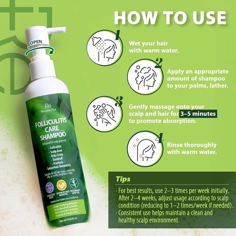 Folliculitis Treatment Shampoo | Antifungal Scalp Cleanser for Seborrheic Dermatitis & Psoriasis - Sulfate-Free, 8 oz