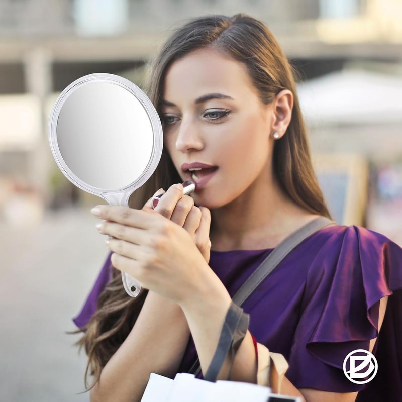 Handheld Mirror - Large Double-Sided Magnifying Makeup Mirror | 5.4" W x 10.4" L, Acrylic, Rounded Shape