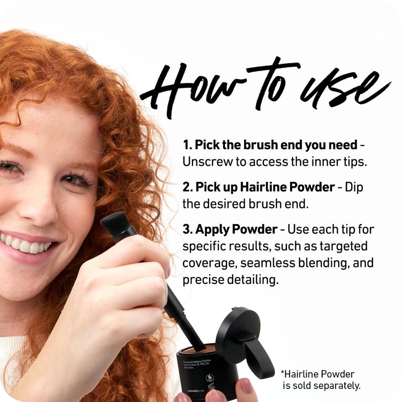 BOLDIFY Four Ended Hairline Powder Brush - Precision Hair Makeup Brush Set with Sponge Tip for Seamless Blending - Ideal as a Hair Concealer/Contour, Root Touch Up