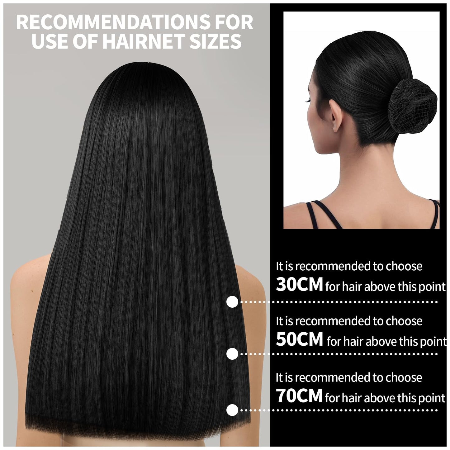Teenitor Invisible Elastic Hair Nets with Bobby Pins for Ballerina Buns - 40 Black Nets (12, 20, 28 Inch) and 80 Pins