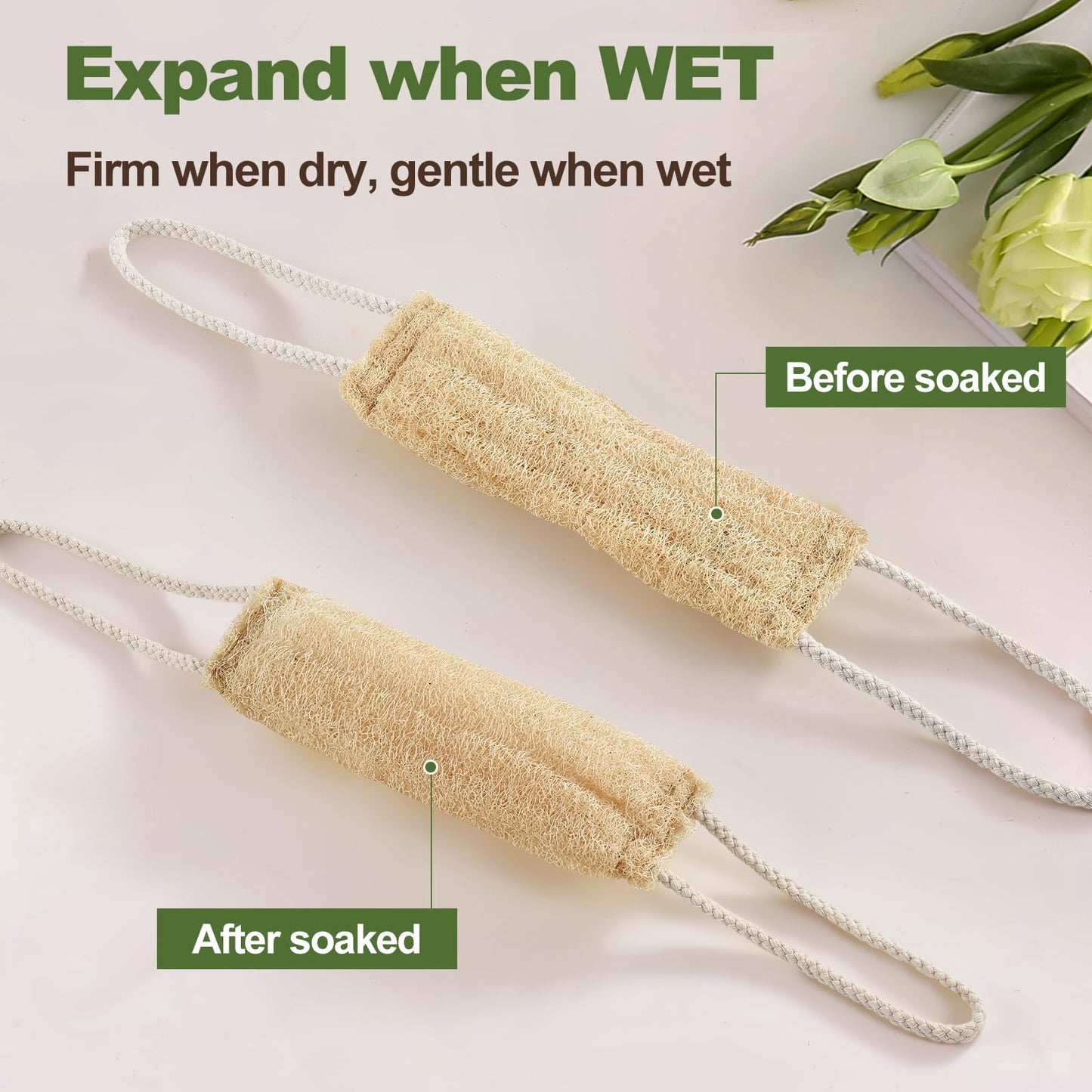 YEMTAL 2 Pack Natural Loofah Back Scrubber, Exfoliating Body Scrubber, Back Scrub Long Loofah with Handle, Back Washer for Shower, Bathing Sponge for Men & Women