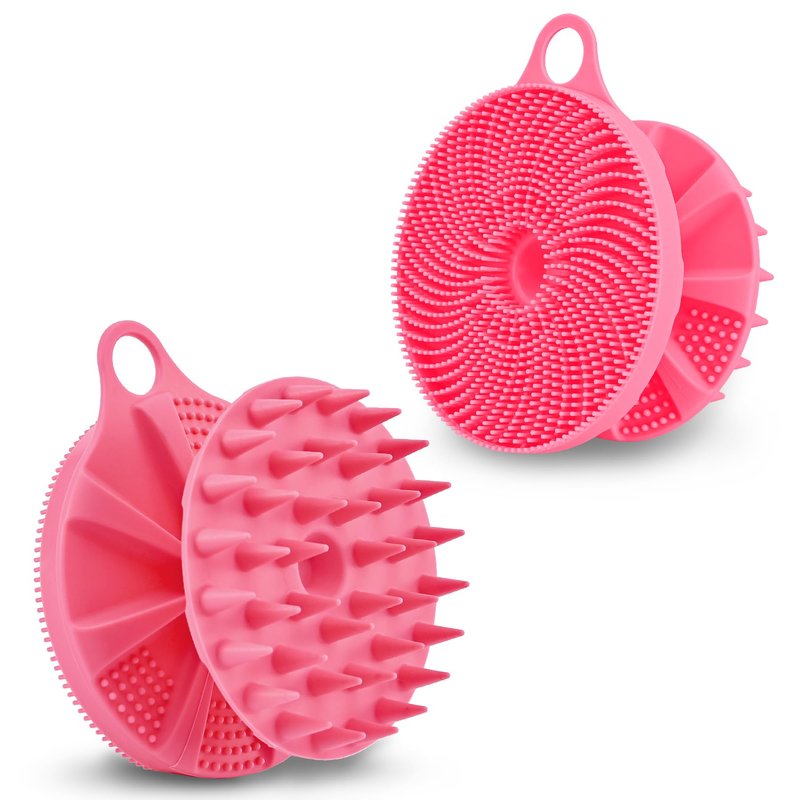 INNERNEED 2-in-1 Silicone Body Scrubber and Scalp Massager Shampoo Brush, Food-Grade Soft Material, More Hygienic, Easily Lather, Convenient for Travel, Gym, Business,etc (Pink)