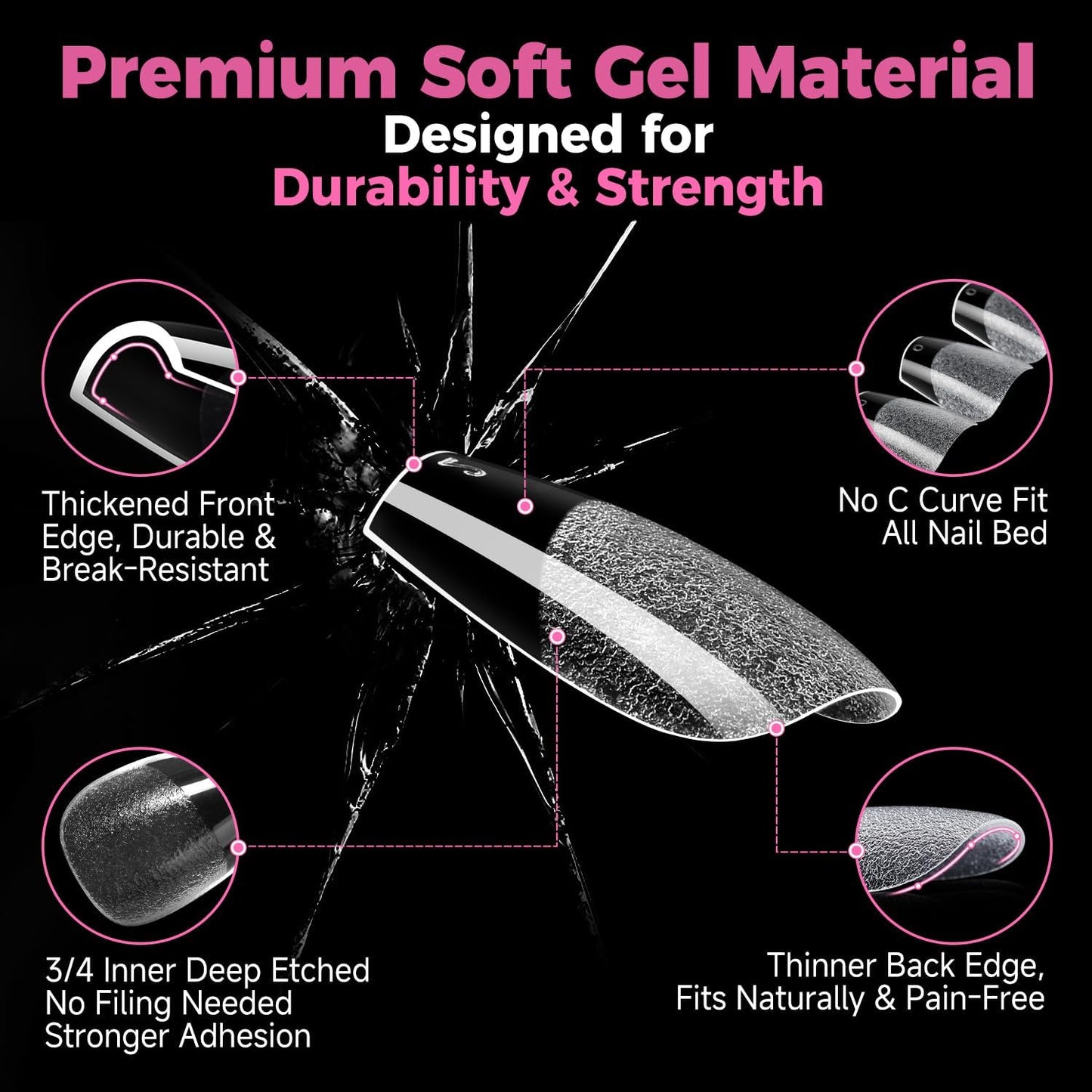 UNA GELLA Gel Nail Tips Coffin Short, 15 Sizes Short Coffin Press On Nails, Pre-Etched 300pcs Soft Gel Nail Tips Full Cover For Nails Extension Home DIY Salon