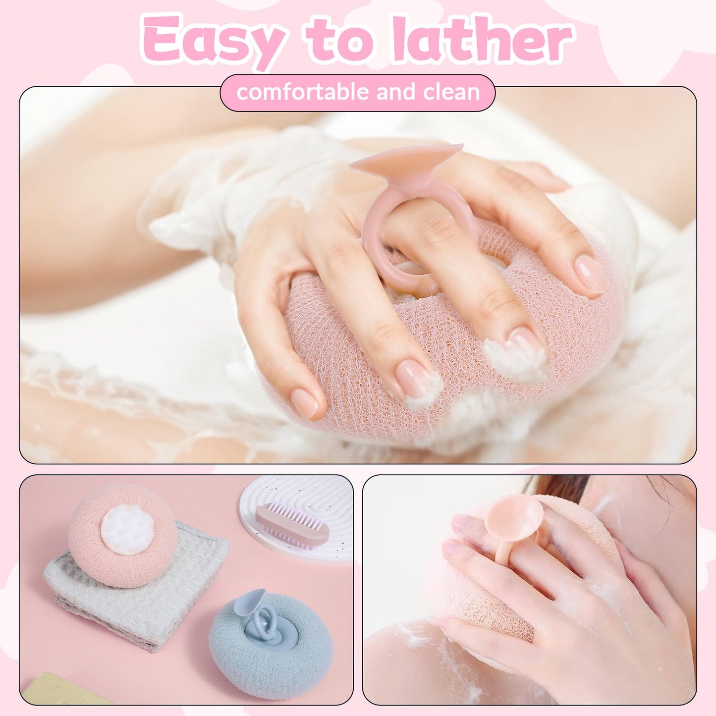 YBEATY 2 PCS Soft Sunflower Suction Cup Bath Ball Bath Body Brush Exfoliating Mesh Sponge Cleaning Scrubber Sponge with Finger Rings Shower Loofah Sponges for Women Men Scrub The Body Accessories