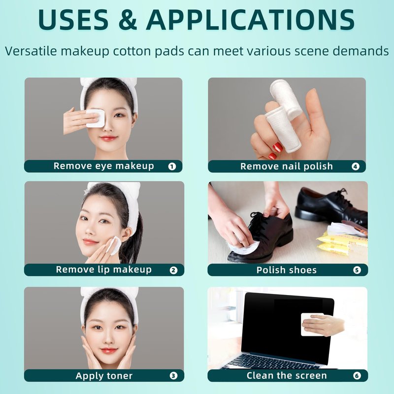 Premium Exfoliating Cotton Pads (120 Count) - 100% Cotton, Extra-Soft and Lint-Free, Durable Squares for Facial, Lip, and Eye Makeup Removal