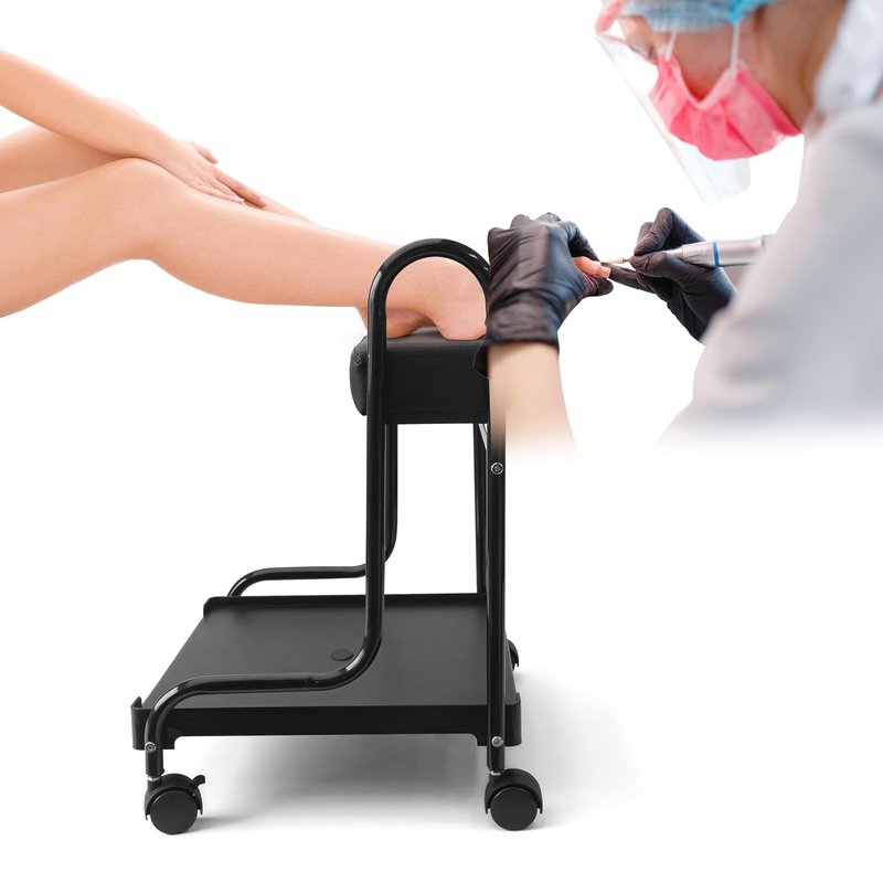Portable Nail Foot Bath Spa Trolley Cart - Adjustable Height PU Cushion for Salon Use | Black