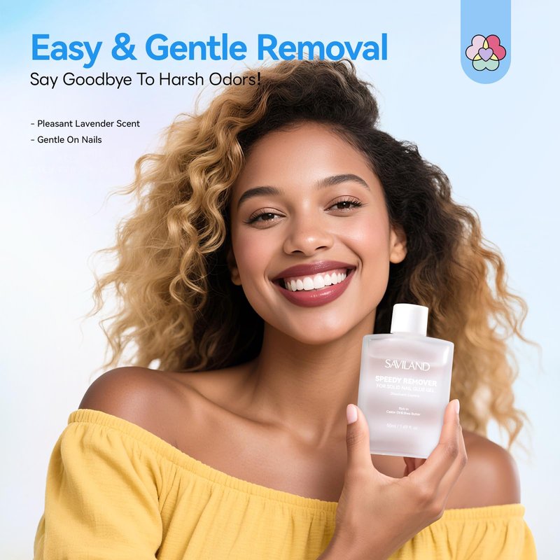 SAVILAND Nail Glue Remover for Press on Nails: 50 ML Solid Gel Glue Remover for Nail Tips, Quick Gentle Removal with Castor Oil VE, Non-Drying Odor-Free Non-Acetone Glue Remover Home Salon Starter DIY