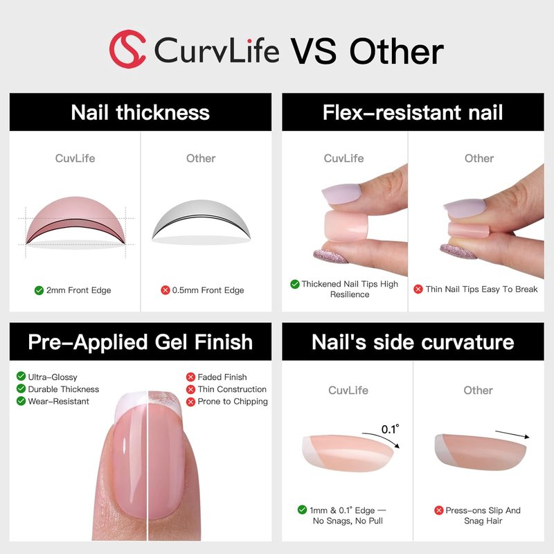 CurvLife Oval Press On Nails - Soft Gel Champagne Pearl | Salon Quality, Long Lasting Daily Nail Tips for Women