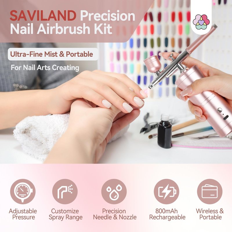SAVILAND Super-Stable Airbrush Kit: 25 PSI Precision Airbrush for Nails Recharge Dual-Mode Airbrush Gun 0.3mm Nozzle Airbrush Machine Makeup Protable Airbrush Gel Nail Ombre French Paint Nail Art