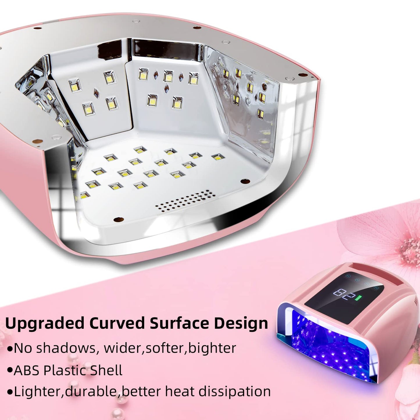 SUNYDOO 96W Rechargeable UV LED Nail lamp,Cordless Nail Dryer with Removable Stainless Steel Bottom,Professional Curing Lamp for Fingernail and Toenail, Auto Sensor & Quick Dry Nail Machine (Pink)