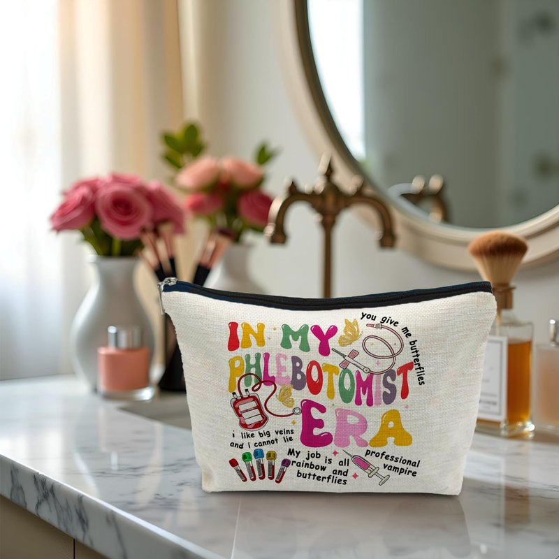 SAFDSGFDB Phlebotomist Gifts Makeup Bag, Phlebotomy Technician Medical Technologist Nurse Gifts Cosmetic Bags for Women, In My Phlebotomist Era Portable Travel Toiletry Bag Zipper Makeup Pouch
