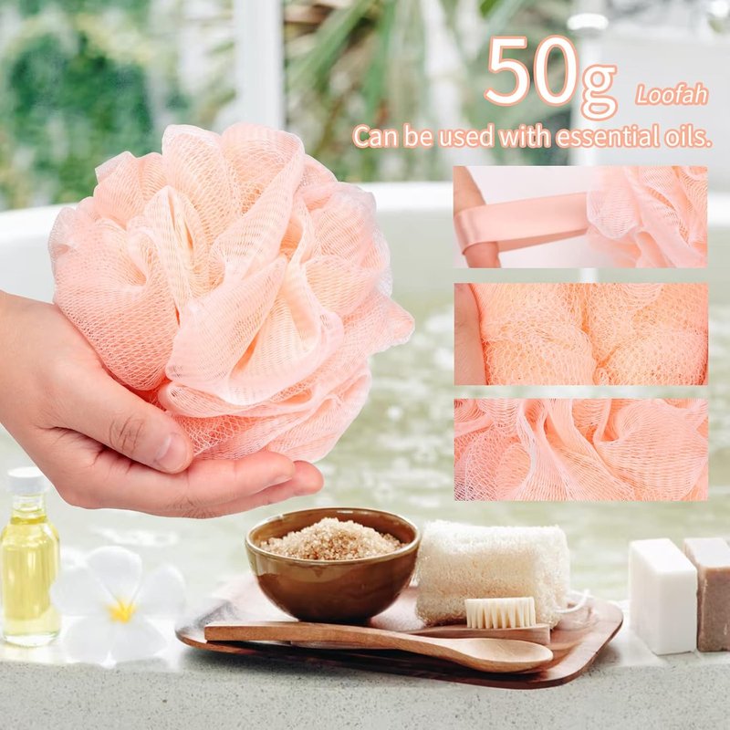 Exfoliating Bath Loofah Sponge - Mesh Pouf Shower Scrubber | 4-Pack Colorful Body Scrubbers for Men & Women