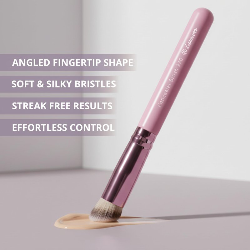 Lamora Concealer Makeup Brush Under Eye - Mini Angled Flat Top Kabuki Nose Contour Brush - Ideal for Concealing Blending Setting Buffing with Powder Liquid Cream Cosmetic - Pro Small Foundation Brush