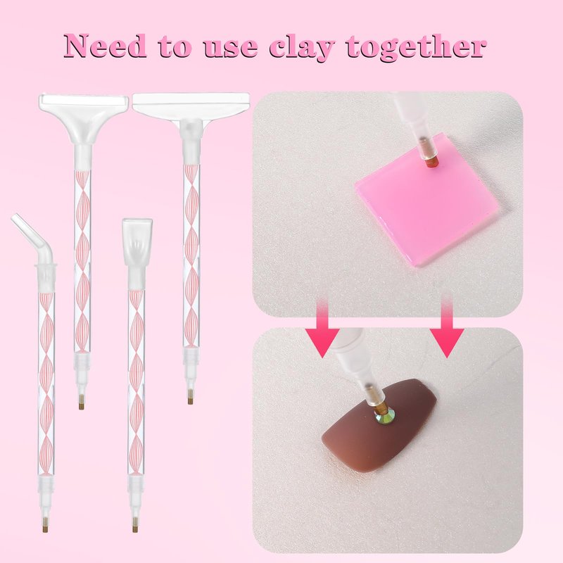 FNANJWQ Rhinestone Pickup Tool Set: 2 Pcs Rhinestone Picker Handles Dual-Ended Rhinestones Applicator Dotting Tool Pen Shiny Diamond Dot Drill Pen for DIY Home Nail Salon