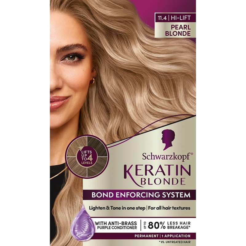 Schwarzkopf Keratin Blonde Hair Dye - 11.4 High Lift Pearl Blonde | Professional Quality Permanent Color with Bond Enforcing System