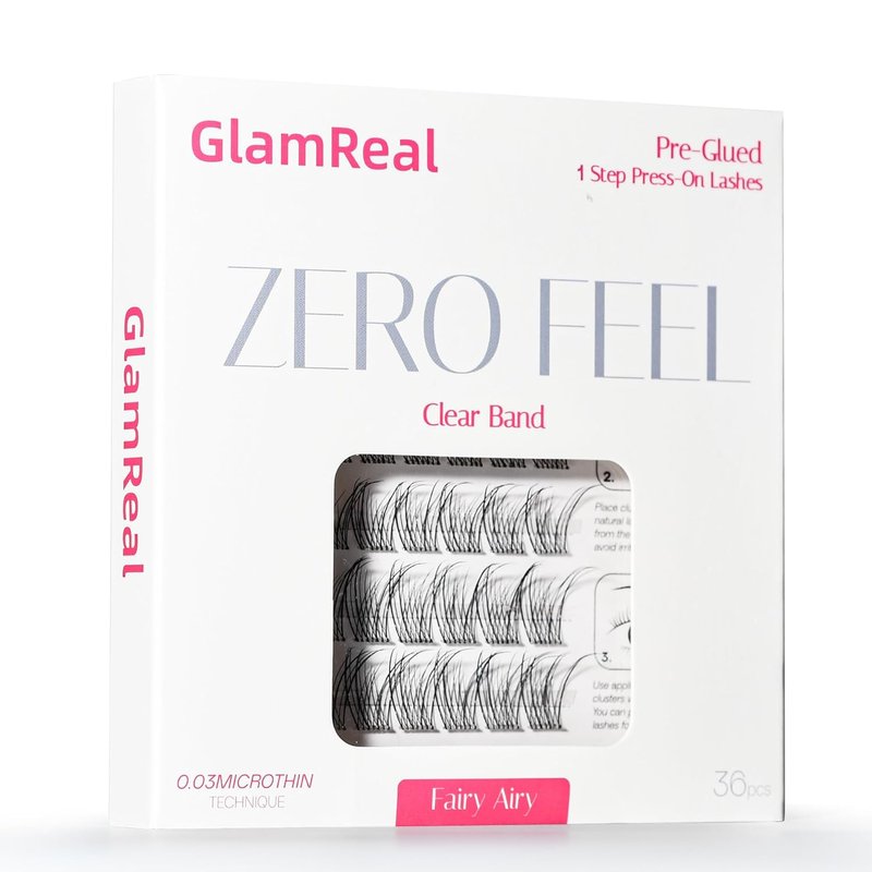 GlamReal Self-Adhesive Press-On Lashes - Ultra-Thin Invisible Band, 36 Reusable Clusters | Fairy Airy, 10-14mm