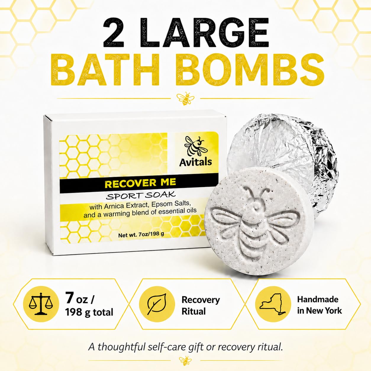 Muscle Recovery Bath Bombs – Arnica, Epsom Salt & Essential Oil Bath Soak for Sore Muscles, Post-Workout Relaxation, Handmade Natural Bath Bombs, 2 Pack