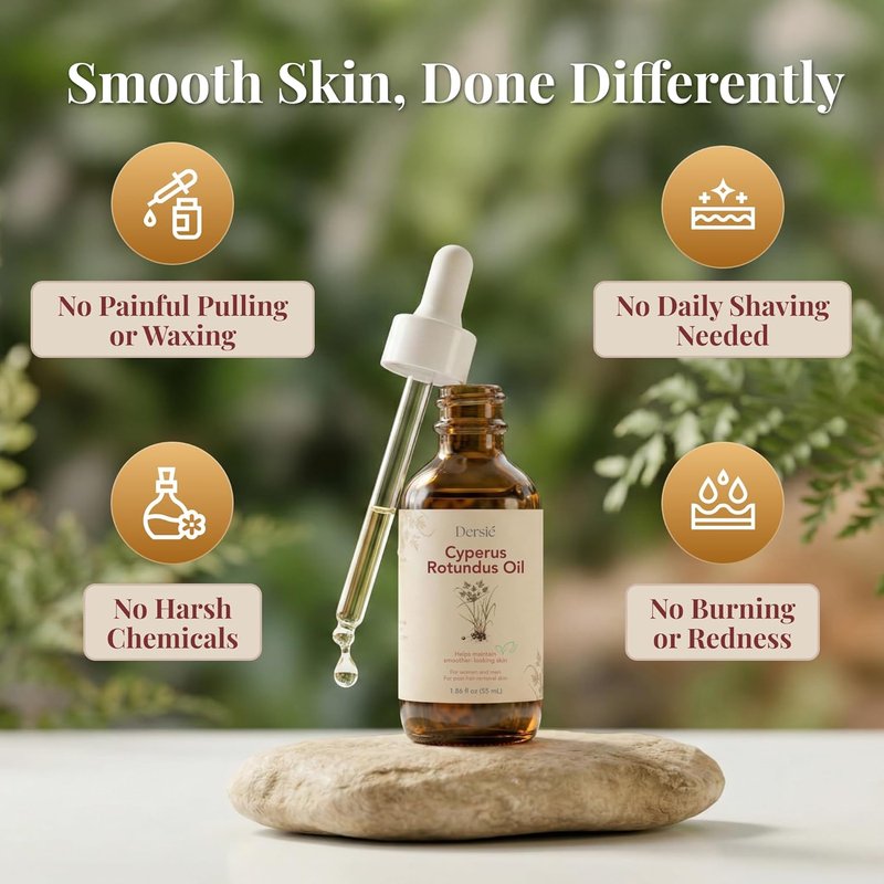 Dersie Cyperus Rotundus Oil - Natural Hair Growth Inhibitor for Face & Body Hair Removal | Soothing Skin Oil (55 mL)