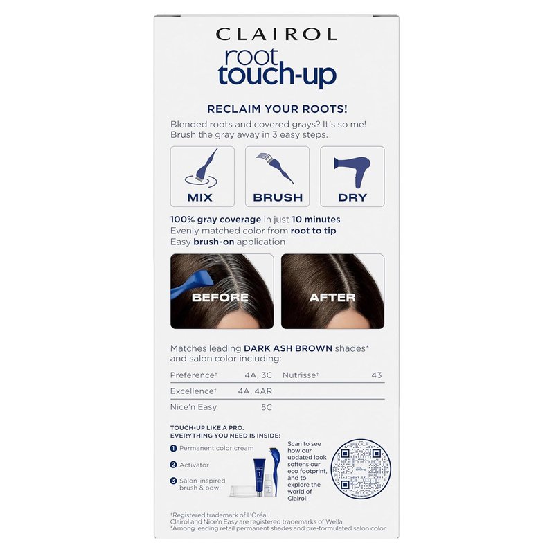 Clairol Root Touch-Up Permanent Hair Dye - 4A Dark Ash Brown | 100% Gray Coverage, Easy Brush Application | Pack of 2