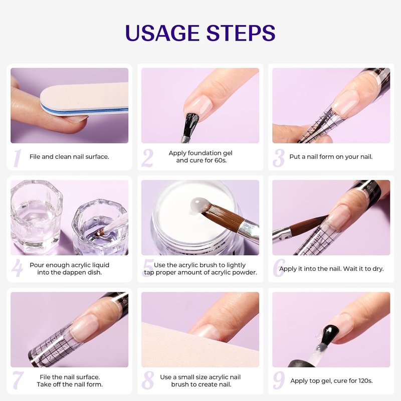 Acrylic Nail Kit for Beginners - Professional Clear, White & Pink Powder Set | DIY Home Manicure
