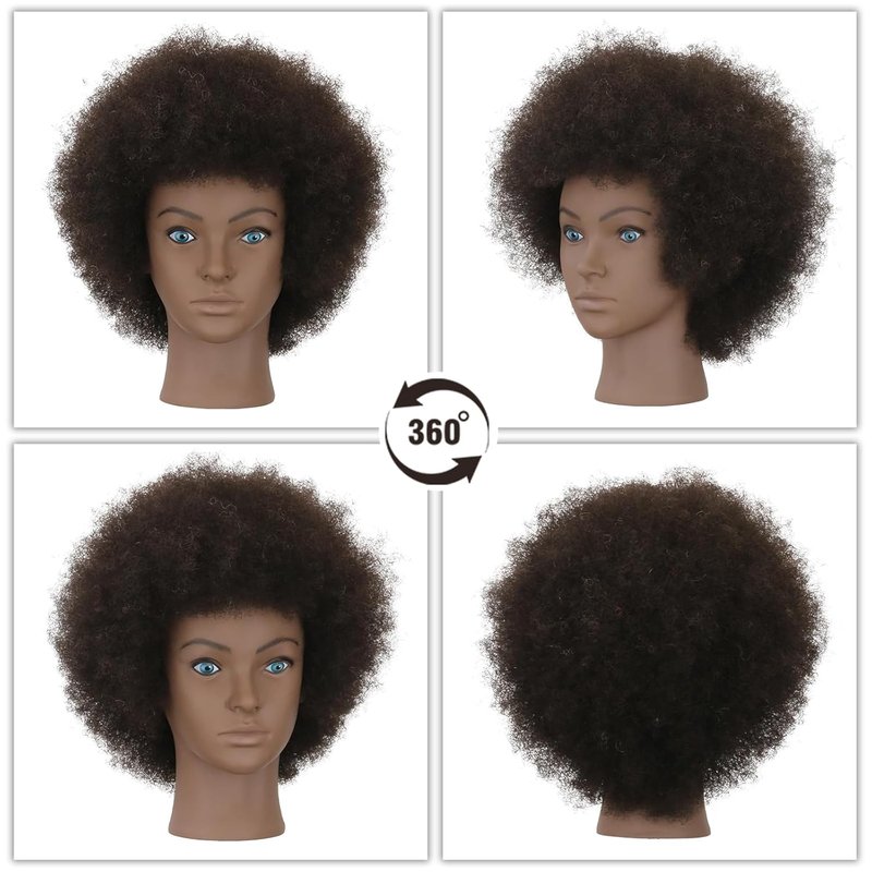 Afro Kinky Curly Mannequin Head - 100% Human Hair for Braiding & Styling | Salon Training Head with Stand