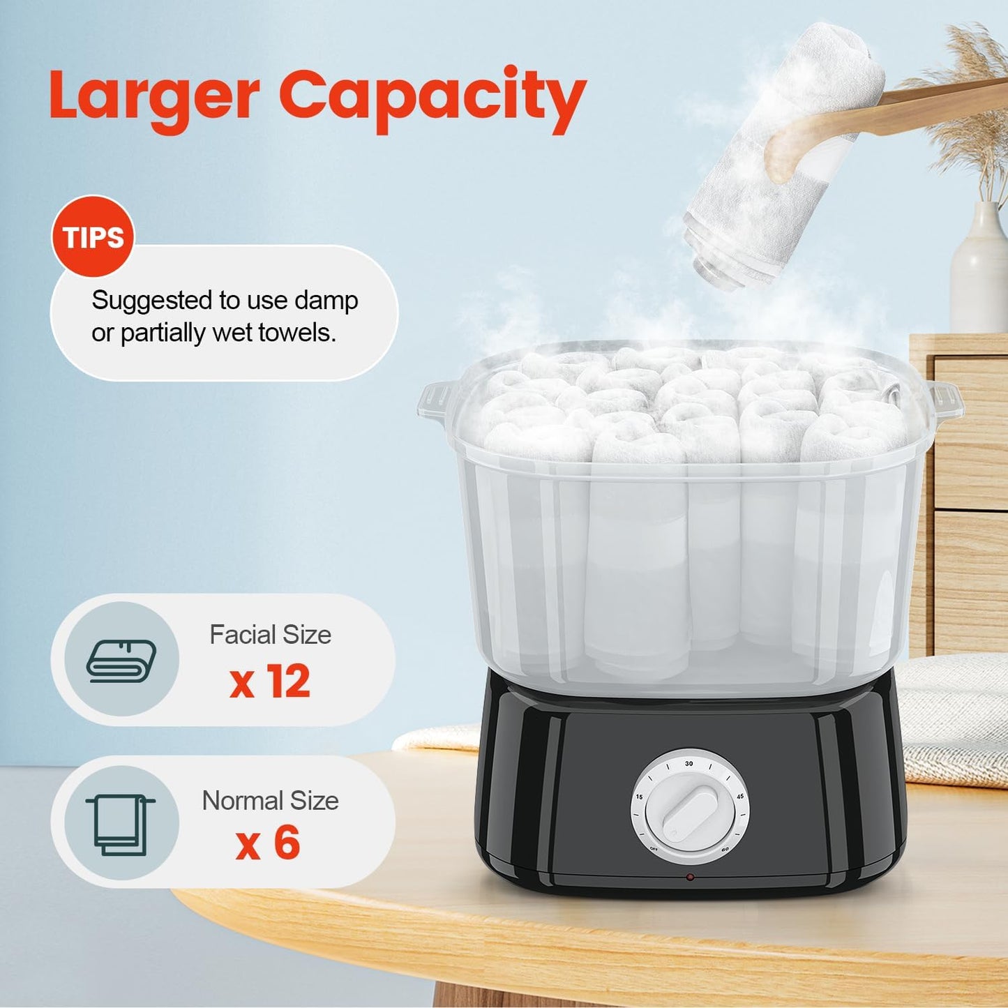 Towel Warmer - Rapid Heating Towel Steamer for Facials | Holds 12 Mini Towels - Portable for Spa & Bathroom