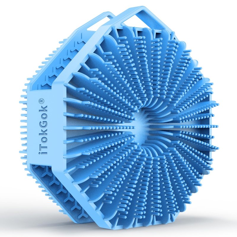 iTokGoK® Silver-Infused 2-in-1 Silicone Body Scrubber, Double-Sided Design Body Brush Body Scrubber Exfoliating Body Brushes for Sensitive Skin for Showering, Silicone Loofah - Sky Blue