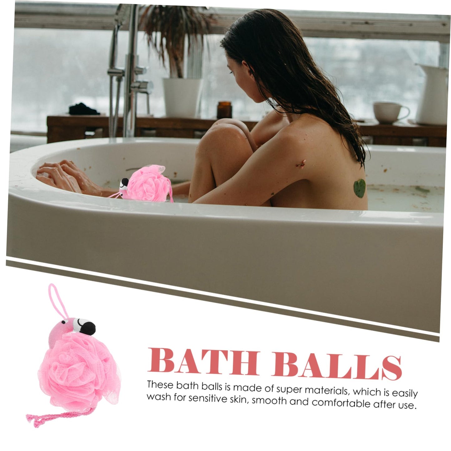Holibanna Flamingo Bath Pouf Mesh Sponge with Hanging String 9.84X6.29X5.11 Inch Exfoliating Shower Scrubber for Daily Bathing and Travel
