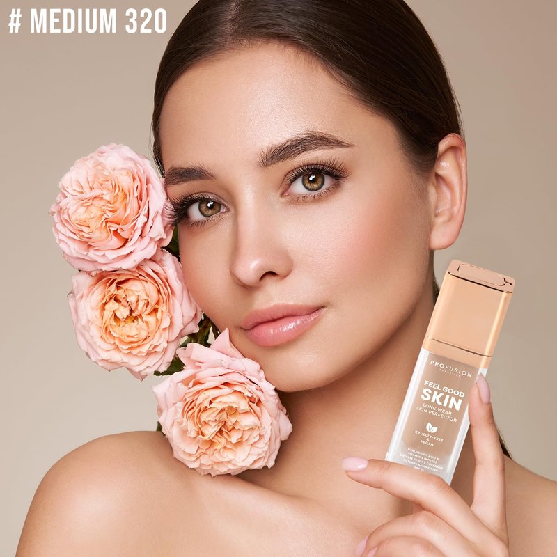 Profusion Cosmetics Feel Good Skin Foundation – Radiant Satin Finish, Buildable Coverage with SPF 15 Sun Protection, Hydrating, Lightweight, Vegan & Cruelty-Free Makeup (Medium 320, 1)