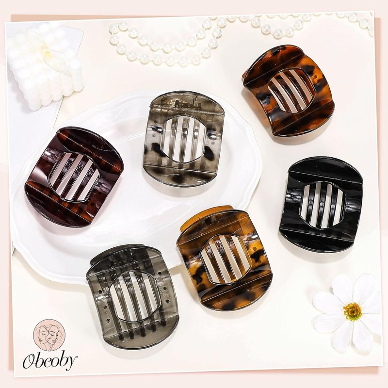 Obeoby Flat Hair Clips - 6 PCS Medium Tortoiseshell French Claw Barrettes for Women & Girls