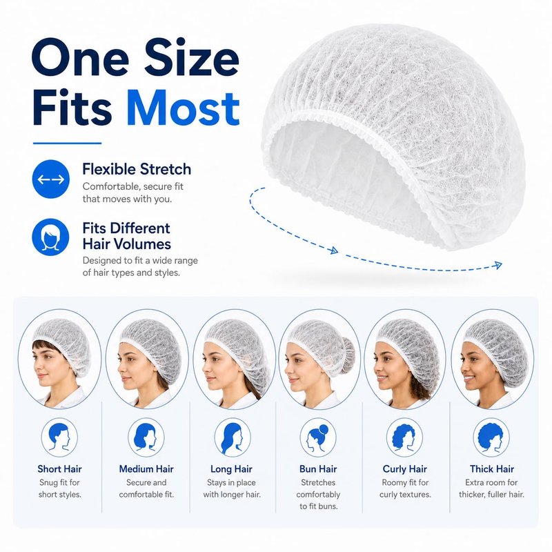 Disposable Bouffant Caps, 21inches Hair Net, Elastic Dust Cap for Food Service, Cooking, Salon,Spa,Spray tans, Restaurant,Industry,Garden,Kitchen Head Cover (White)