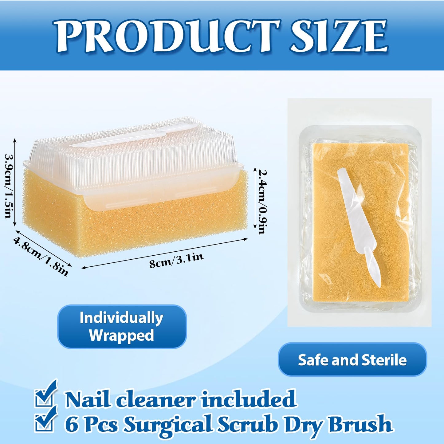 Reallnaive 6 Pcs Surgical Hand Scrub Brush with Sponge Disposable Double Sided Cleaning Scrub Brush for Nails Sensitive Skin Wound Care Doctors Office Cat