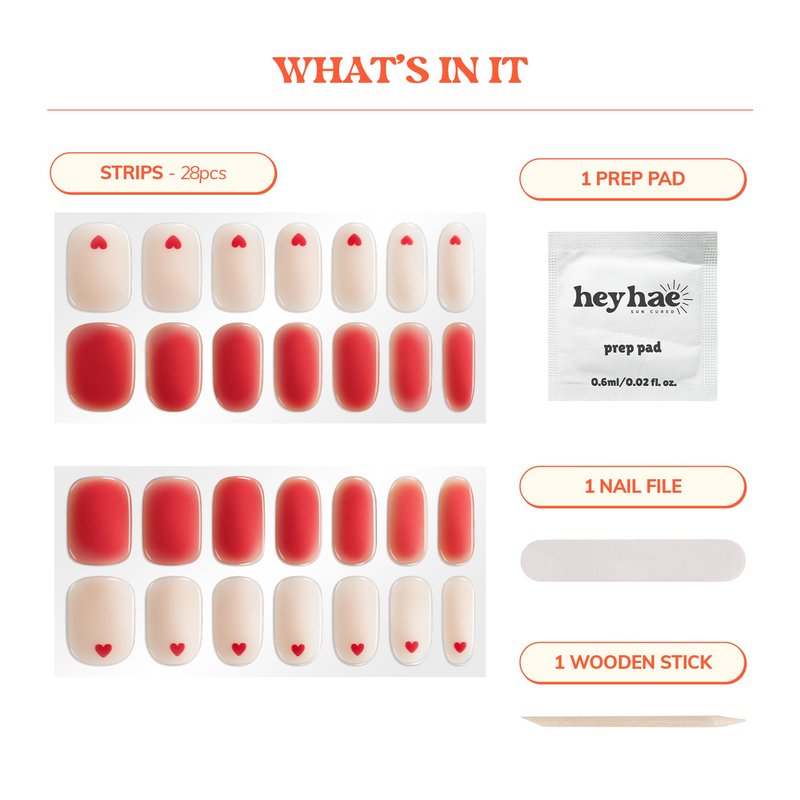 Heyhae Semi Cured Gel Nail Strips Assorted Bundle (3 Pack) | No LED Lamp Needed | Easy Apply & Remove, Salon Quality | Includes Strips, Prep Pads, Nail Files & Wooden Sticks - Be Mine