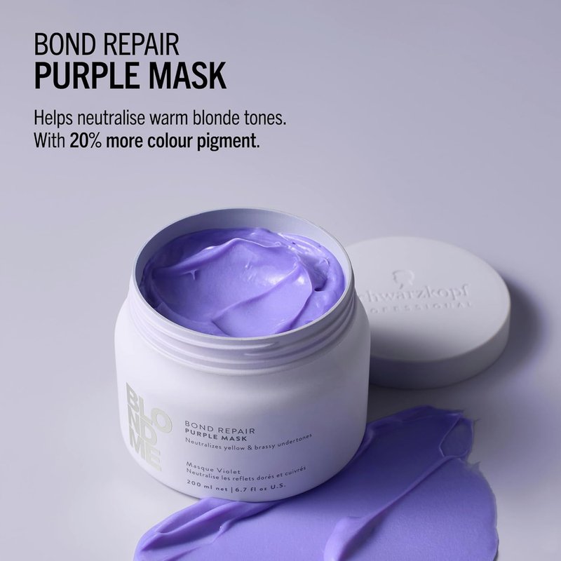 BlondMe Bond Repair Purple Mask - Neutralizes Yellow & Brassy Tones | For Healthy, Cool-Toned Blonde Hair