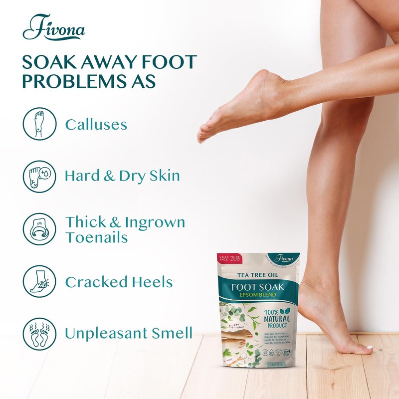 Foot Soak Epsom Salt with Tea Tree Oil 2 LB - Epsom Salt with Essential Oils for Healthy Toenails, Soothing Relief, Callus Softening - Pedicure Therapy for Soft, Rejuvenated Feet