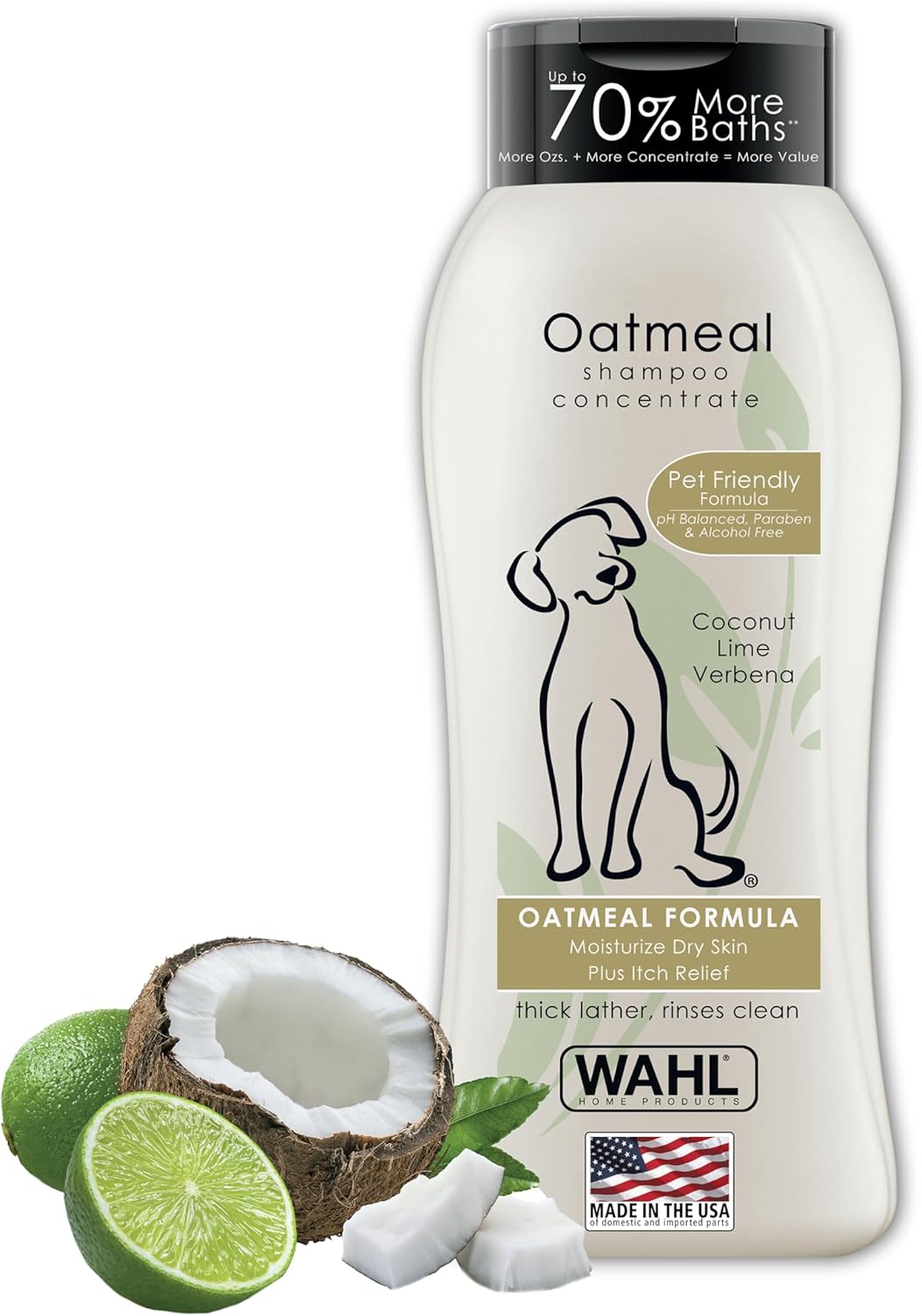 Wahl USA Pet Shampoo - Dry Skin & Itch Relief Oatmeal Formula with Coconut Lime Verbena, 24 Oz