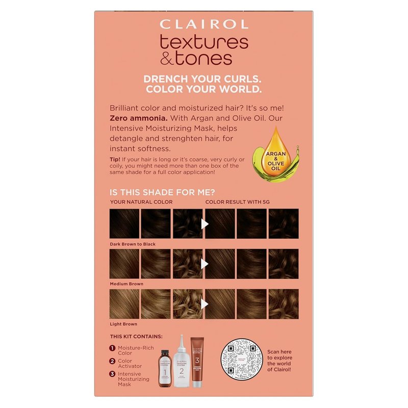 Clairol Textures & Tones Permanent Hair Dye - 5G Caramel Brown | Ammonia-Free, Moisture-Rich with Argan & Olive Oil