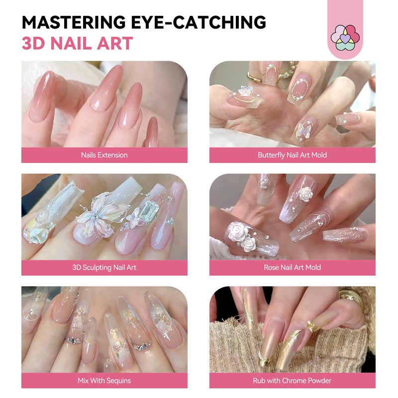 SAVILAND Solid Builder Nail Gel Kit: Aurora Silver Pink Clear 3D Sculpting Gel with Rose Flower Silicone Molds and Dual-Tip Carving Pen for 3D Nail Art Sculpture & Extensions, Home DIY Salon Manicure