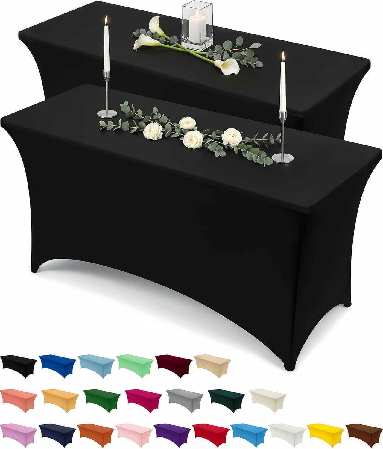 Spandex Tablecloth 2 Pack - Fitted & Washable Black Rectangular Cover | 6FT for Events, Weddings & Parties (72Lx30Wx30H Inch)