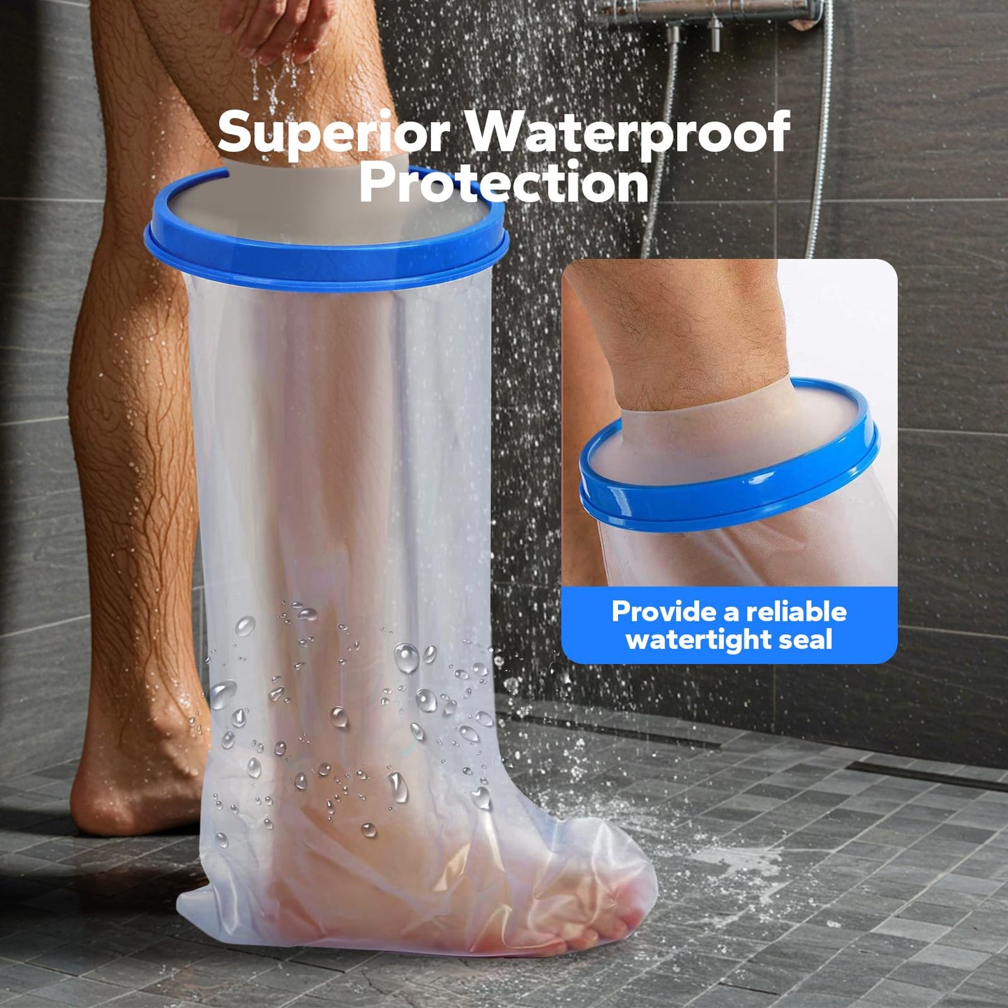 Komoko Cast Covers for Shower Leg, Leg Cast Cover for Showering, Waterproof Cast Shower Cover Leg, Reusable Keeps Wounds Dry Cast Protector for Shower Leg Adult for Surgery Leg, Ankle, Foot, Knee