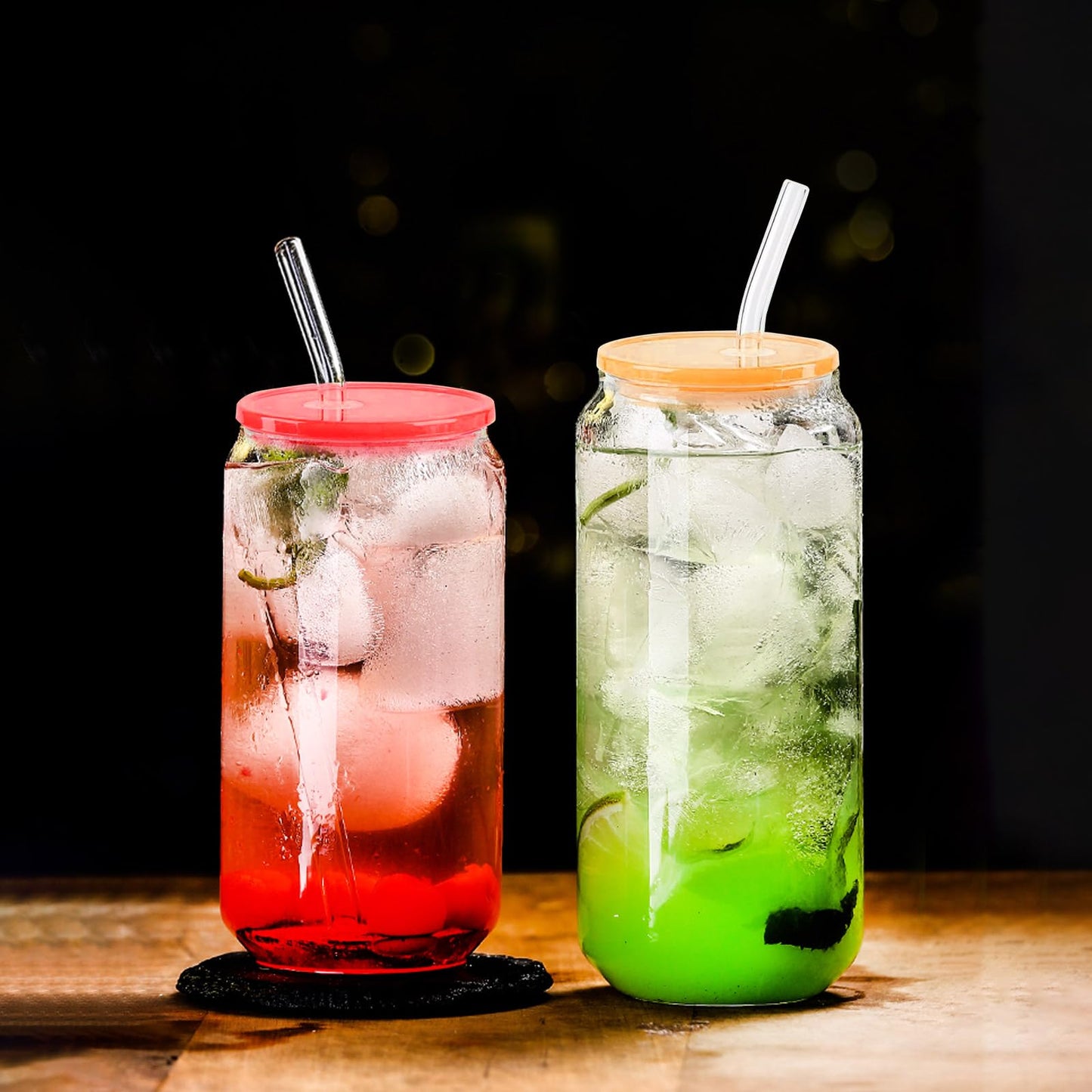 20-Pack Colorful Acrylic Cup Lids with Straw Hole - Spill-Proof Reusable Covers for 16oz Glasses & Tumblers - Perfect for Iced Coffee, Beer, Beverages