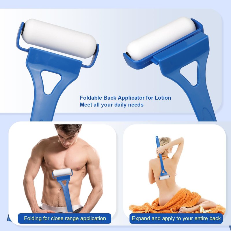 Back Lotion Applicator for Women, Foldable Long Handle Lotion Back Applicator, 3 Reusable Foam Rollers, Effortlessly Apply Moisturizer to Your Back, Ideal Back Lotion Applicator for Skin Cream, Oils